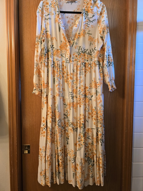 Zara Dresses & Skirts - Zara Cream Maxi Dress with Orange Floral Print